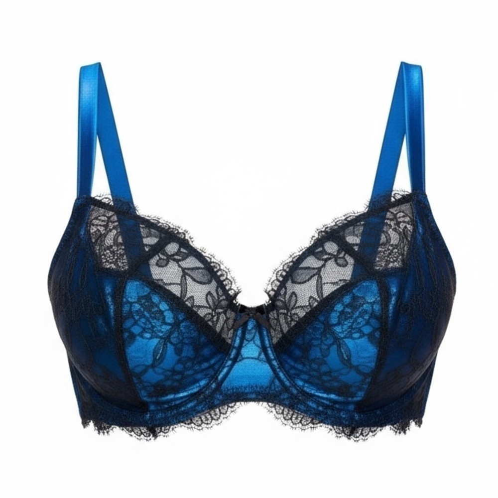 Cacique Full Figure Blue and Black Lace Bra